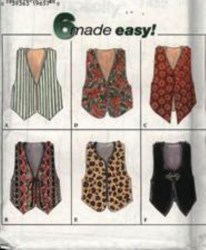 7432 6 EZ LINED ''BUTTON-ON''  REVERSIBLE VESTS PATTERN XS-M