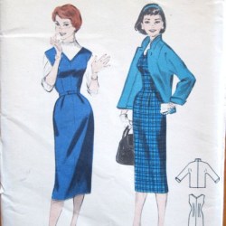 7434 1950s SHEATH V-DRESS,DOLMAN HIP JACKET PATTERN 16 34''