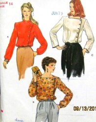7436 70s LOOSE SIDE BUTTON COLLAR LS BLOUSE PATTERN 14