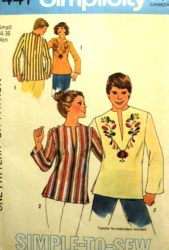 7441 SIMPLICITY 1976 WOODSTOCK CAFTAN LONG SLEEVE EMBROIDERED MALE TOP PATTERN SM 34-36 UNCUT
