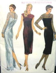 7454  VOGUE SHEER YOKE/ SLEEVES KNEE- FLOOR SLIM DRESS PATTERN 8, 6