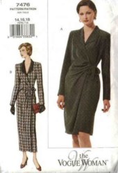 7476 Vogue Side Wrap Tied Long Sleeve Dress  Lengths Easy Pattern  20-24 uncut
