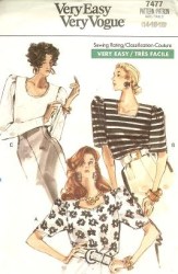 7477 EZ VOGUE  SS-LS PULLOVER TOPS PATTERN 14-18 + HALF UNCUT