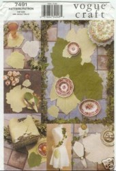 7491 VOGUE LEAF TABLE TOP LINENS, EMBROIDERY, APRON  PATTERN