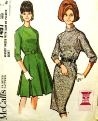 7497 1964 LS SLIM-FLARE BOX  PLEATED DRESS PATTERN 14 34