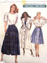 7509 VOG FLARE PLEAT BUTTON SKIRT LENGTHS EZ PATTERN  10, 12,14