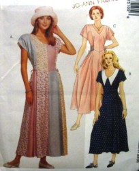 7510 LONG SS TIE CONTRAST/COLOR BLOK DRESS PATTERN 8-12, 14-18