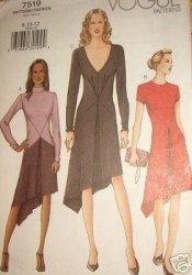 7519 VOGUE SPANDEX DROP WAIST SHAPED FLARE DRESS PATTERN 8-12