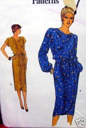 7541 Vogue  BLOUSON COWL WRAP TULIP DRESS, BELT EZ PATTERN 8, 10 or 14 choice