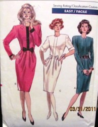 7556 EZ VOGUE 1989 SS-LS TAPER PLEAT BANDED DRESS PATTERN 6-10, 12-16 CHOICE