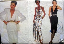 7603 VOGUE 70S JACKET, DEEP V SLEEVELESS DRESS LENGTHS PATTERN 12