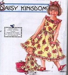 7607 SIMPLICITY DAISY KINGDOM  SLEEVELESS FLARE TIED DRESS, 17'' DOLL PATTERN 3-14 3 SIZES