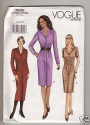 7635 VOGUE STRAIGHT - A-LINE TUCK BUTTON DRESS LENGTHS PATTERN 6-10,12-16 UNCUT