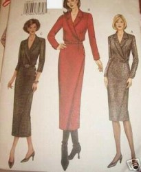 7638 VOGUE STRAIGHT LONG SLEEVE. MOCK WRAP DRESS LENGTHS PATTERN 6-10