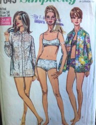 7645  Simplicity 1968 2 PC BATHING SUIT BRA, SHORTS, BOXY SHIRT PATTERN 14, or 12 or ,10 choice cut