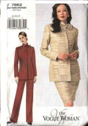 7662 Vogue  LINED LONG JACKET, CONTOUR SKIRT, PANTS PATTERN 14-18; 20-24 choice uncut
