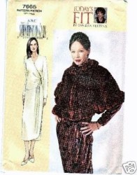 7665 VOGUE BETZINA LONG WRAP TIED DRESS, FUR CAPELET PATTERN DEF UNCUT