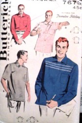 7673  BUTTERICK 1950s MEN'S SS-LS SHIRTS BUTTONS OR NOT PATTERN 15-15 1/2''  UNCUT or Large 16-16.5" choice