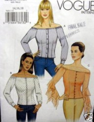7683  VOGUE SASSY SNUG OFF SHOULDER LONG SLEEVE TOPS PATTERN 14-18 UNCUT