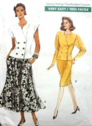 7747 EZ 2 BREASTED SS-LS TOP, ST-FLARE SKIRT PATTERN 14-18