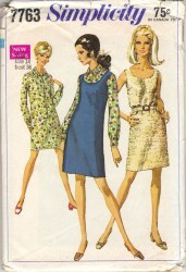 7763 SIMPLICITY 1968 MS BUTTON DRESS, JUMPER, SHIRT DRESS PATTERN 14 36" B
