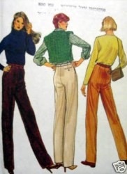 7784 VOGUE SLIM STRAIGHT PROPORTIONED PANTS 70s PATTERN 12; 10 CHOICE