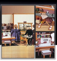 786  Vogue 18'' DOLL SEWING ROOM WALLS, TABLE, STOOL, RUG, SEWING  MACHINE, IRONING BOARD  PATTERN UNCUT
