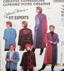 7799 MCCALLS LINED OR UNLINED APPLIQUE JACKET, COAT PATTERN 8,10 SMALL; LARGE 16,18