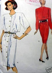 7805 VOGUE EASY  BACK SHIELD BUTTON DRESS 1990 PATTERN 14-18  UNCUT