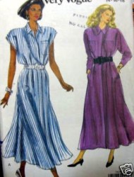 7810 VOGUE LONG FLARE BUTTON COLLAR DRESS PATTERN 8-24 3 SZS