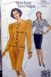 7833 VOGUE BUTTON TOP, TAPER SKIRT 1990 PATTERN 6-8