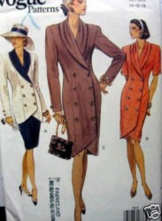 7848 VOGUE 2 BREASTED COLLAR DRESS, TOP, SKIRT EZ PATTERN 8-18  2 SIZES