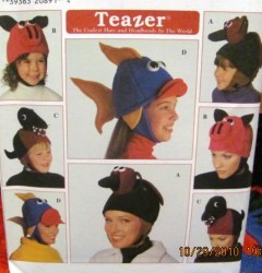 7852 KID, ADULT FUN FLEECE DINO,DUCK, FISH, PIG HATS PATTERN S-L