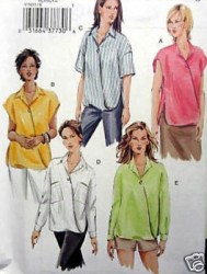 7853 VOGUE LOOSE BUTTON  ANGLED TOP SLEEVES OR NOT EZ PATTERN 8-24 3 SZS