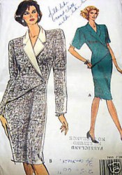 7855 VOGUE ONE BUTTON COLLAR SHORT TO LONG SLEEVE DRESS 1990 PATTERN 18-22