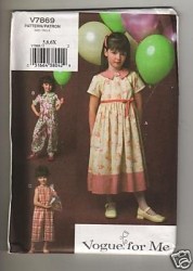 7869 VOGUE GIRLS LONG EMPIRE DRESS, JUMPSUIT PATTERN 2-4,5-6X