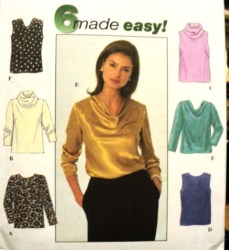 7884 SIMPLICITY 6 VERSATILE COWL/ SLEEVES OR NOT TOPS PATTERN 6-10, 12-16 or  18-22 choice uncut