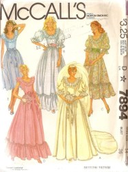 7894 McCalls BRIDE RUFFLE  DRESS, TRAIN, CUMMERBUND PATTERN 10,12 choice