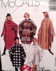 7895  MCCALLS 2 HR BUTTON CAPE LENGTHS HOOD OR NOT,WRAP CAPE PATTERN XS-M UNCUT