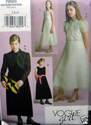 7895 VOGUE GIRL JACKET, SLEEVELESS  LONG DRESS PATTERN 7-10,12-16