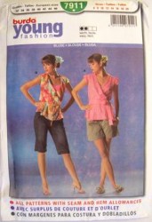 7911 EZ BURDA WRAP STYLED SS BLOUSE PATTERN 6-20