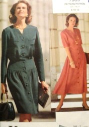 7969 EZ VOGUE BLOUSON YOKE TAPER-FLARE BUTTON DRESS PATTERN 8-12