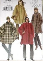 7977 VOGUE UNLINED BUTTON HOOD/COLLAR CAPE PATTERN XS-M,L-XL