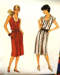 7995 VOGUE FLARE COLLAR ELASTIC WST BUTTON DRESS PATTERN 14