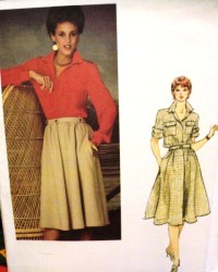 7999 VOGUE LOOSE HIDDEN BUTTON LS BLOUSE, A-LINE SKIRT PATTERN 8