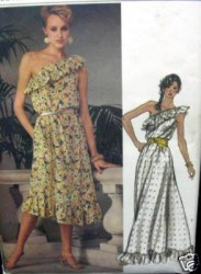 8004 VOGUE 1 SHOULDER RUFFLE KNEE TO FLOOR A-DRESS WOW PATTERN 8