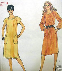 8027 EZ VOGUE PULLOVER SS/LS DRESS LENGTHS 70s PATTERN 14