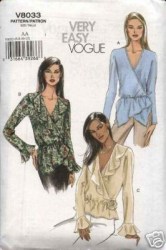 8033 VOGUE PULL ON WRAP FLOUNCE TOPS EZ PATTERN 6-12,  or 14-20 Choice Uncut