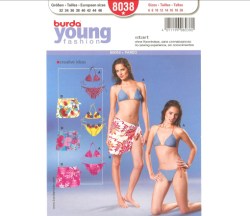 8038 BURDA STRING BIKINI, SARONG NO SEW EXPERIENCE PATTERN 6-20