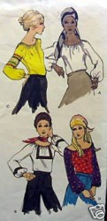 8046 VOGUE LOOSE RAGLAN PEASANT BLOUSE 1970S PATTERN MD 12-14